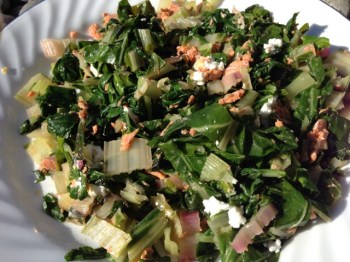 scrumptuous breakfast with leftover salmon and Sunnyfield Farm chevre